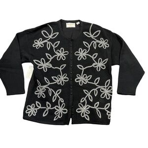 Marisa Christina II 1X New w/ Tags Black Sweater 100% Cotton‎ Embroidered